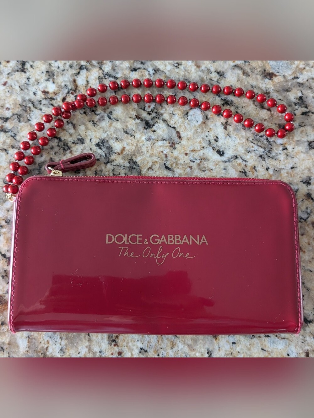 Dolce & Gabbana Red Patent Wristlet Clutch with Gold Logo
